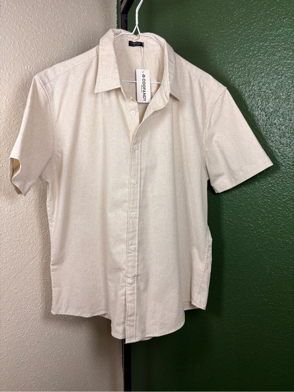 Men's Short Sleeve Button-Up Shirt in Cream Linen Blend Large NWT